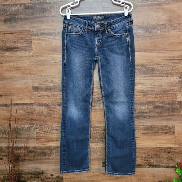 Silver Jeans Womens 28 Lola 17" Straight Embellished Medium Dark Wash Stretch - Picture 2 of 11